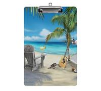 Guitar on The Beach Clipboard Sturdy Low Profile Clip Clipboards Hanging Hole with Hanging Clipboard Acrylic Clip Board Holds 100 Sheets12.5x8.5In