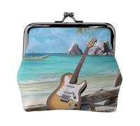Guitar on The Beach Coin Purse for Women, Small Card Holder PU Leather Change Pouch, Kiss Lock Coin Pouch Mini Portable Party Cosmetic Bags Vintage Card Wallets for Cash Key