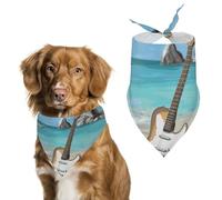 Guitar on The Beach Dog Bandana Triangle Dog Scarf Washable Polyester Dog Bibs Cute Pet Bandana for Medium Large Dogs Puppy and Cats