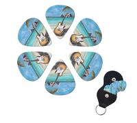 Guitar on The Beach Guitar Picks 6 Pack, 0.96mm Thickness Celluloid Bass Pick with Leather Guitar Pick Holder Keychain Abstract Art Pics Plectrum for Acoustic Electric Guitar, Ukulele, Bass
