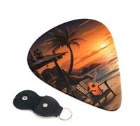 Guitar On The Beach Guitar Plectrums, 6 Guitar Plectrums, Double Sided Printing, For Acoustic Guitar, Bass, Ukulele, Electric Guitar (0.46 Mm 0.71 Mm 0.96 Mm)