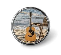 Guitar on The Beach Lapel Pin Exquisite Fashion Brooches Personalized Button Badge Novelty Unique Cute Button Pins Round Badge Pin Metal Brooch Pins for Backpack Bags Jacket