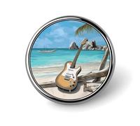 Guitar on The Beach Round Aluminum Alloy Pin Badge Lapel Pin