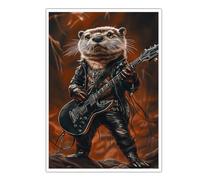Guitar Otter Canvas Wall Art Animals Music Canvas Poster 80x120cm