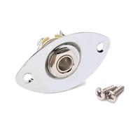 Guitar Output Jack Socket Oval Chrome for Electric Guitar Bass | 6.35mm Connection, Iron and Copper Plated Build, Two Mounting Screws Included, Ready to Use