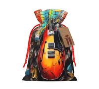 Guitar Painting -Print Burlap Drawstring Bags - Eco-Friendly Reusable Pouches For Wedding Favors, Christmas & Birthday Presents.