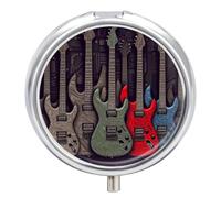 Guitar Pattern Pill Box Small Round Pill Case Portable Travel Pill Container Multi-Functional Moisture Proof Metal Medicine Pill Organizer Box for Vitamins Fish Oil