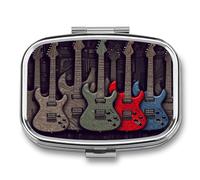 Guitar Pattern Pill Organizer with 2 Compartments Metal Square Pill Case Small Pill Box Portable Medicine Box Slim Travel Pill Container Medicine Organizer for Daily Use