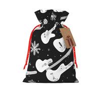 Guitar Pattern Print Christmas Burlap Drawstring Gift Bags Reusable Gift Bags, Holiday Packaging With Rustic Charm