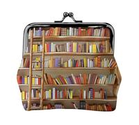 Guitar pattern Prints Coin Purses with Kiss-lock, PU Leather Mini Pouch Change Wallet for Men Women, Funny Book Shelves Collection And Ladder, One Size, Fashion