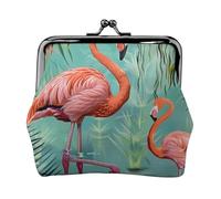 Guitar pattern Prints Coin Purses with Kiss-lock, PU Leather Mini Pouch Change Wallet for Men Women, Flamingo, One Size