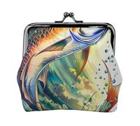 Guitar pattern Prints Coin Purses with Kiss-lock, PU Leather Mini Pouch Change Wallet for Men Women, Fish Art, One Size