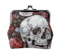 Guitar pattern Prints Coin Purses with Kiss-lock, PU Leather Mini Pouch Change Wallet for Men Women, Floral Skull, One Size, Fashion