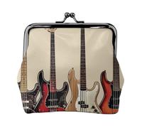 Guitar pattern Prints Coin Purses with Kiss-lock, PU Leather Mini Pouch Change Wallet for Men Women, Guitar Bass Music Musical Instruments, One Size