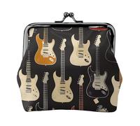 Guitar pattern Prints Coin Purses with Kiss-lock, PU Leather Mini Pouch Change Wallet for Men Women, Guitar Pattern, One Size, Fashion