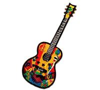 Guitar Peace Hippie - Iron on Patches Adhesive Emblem Stickers Appliques, Size: 1.97 x 5.04 inches