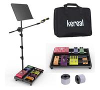 Guitar Pedal Board 16” X 12.4” with Carrying bag, Guitar Effects Pedalboard with Sheet Music Stand adjustable 23” to 70” and microphone boom arm stand 3 in 1 for Guitar player,bands,Music Room,Studio