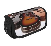 Guitar Pencil Case Organizer - Large Capacity 3 Compartment Pencil Pouch for Adults, Portable Makeup Bag & Aesthetic Stationery Bag with Zipper (8.7x4.3") Unisex Gift