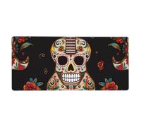 Guitar Pepper Sugar Skull Desk Mat 16 X 35.5 in, Large Gaming Mouse Pad Extended XXL Mouse Mat with Stitched Edges Non-Slip Long Desk Pad Protector, Waterproof Desktop Computer Keyboard Mat