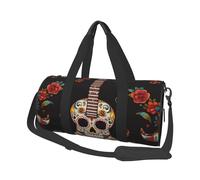 Guitar Pepper Sugar Skull Duffel Bags for Women Men, Foldable Travel Totes Bag for Airplane Essentials, Weekender Overnight Bags Large Sport Gym Bag Carry On Luggage Bag with Strap