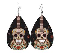 Guitar Pepper Sugar Skull Leather Earrings Dangle Drop for Women Lightweight Teardrop Dangle Earrings Jewelry Fashion Pendant and Valentine Birthday Party Gift