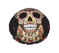 Guitar Pepper Sugar Skull Shower Cap for Women Reusable Waterproof Shower Bonnet Washable Elastic Band Bath Hair Hat Double Layered Bath Cap Extra Large for Long Hair