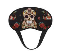Guitar Pepper Sugar Skull Sleep Mask for Side Sleeper, Blackout Sleep Eye Mask Comfortable Blindfold Eyeshade Soft Breathable Sleeping Mask with Elastic Strap Silk Eye Covers for Travel