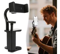 Guitar Phone Holder, Adjustable Versatile Phone Clamp, Flexible Locating, Rotatable Guitar Mount for Live Broadcast Teaching Video Recording, Easy to Install Phone Clip Fit for Supports Phones (Black)