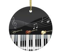 Guitar Piano Pattern Ceramic Christmas Tree Ornament - Festive Round Hanging Décor for Xmas, Holidays, Weddings & More