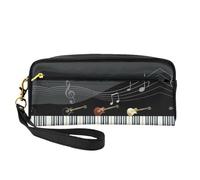 Guitar Piano Pattern Double-Sided Printed Leather Portable Makeup Pouch-Multi-Purpose Cosmetic Bag, Pencil Case and Organizer for Women