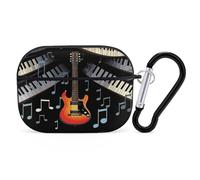 Guitar Piano Pattern Earbuds Organizer Shockproof Protective Airpods Pro Cover with Carabiner Clip Anti Fall Carrying Earphone Case Cover for Airpods Pro 2nd Generation Black