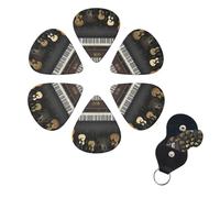 Guitar Piano Pattern Guitar Picks 6 Pack, 0.46mm Thickness Celluloid Bass Pick with Leather Guitar Pick Holder Keychain Abstract Art Pics Plectrum for Acoustic Electric Guitar, Ukulele, Bass