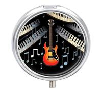 Guitar Piano Pattern Pill Box Case 3 Compartment Travel Medicine Pill Organizer 3x A Day Portable Vitamin Organizer with Mirror Small Pillbox for Purse & Pocket Cute Daily Medicine Container Metal Vit