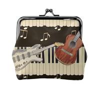 Guitar Piano Pattern Printed Kiss-lock Coin Purse Wallet - Leather Mini Change Pouch Holder for Men Women