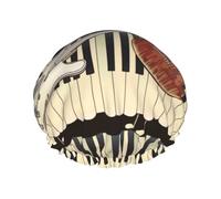 Guitar Piano Pattern Printed Shower Cap,Waterproof Shower Cap For Women Reusable Shower Hat Bath Caps With Elastic Band