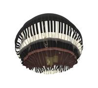 Guitar Piano Pattern Shower Cap for Women Men, Adjustable Reusable Shower Bonnet Double Layer Waterproof Bath Caps, EVA Lining, Elastic Band Hair Cap for All Hair Lengths