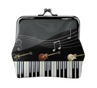 Guitar Piano Pattern Women's Leather Kiss-Lock Coin Purse,Double-Sided Full Print Pattern,Ultra-Fine Fiber Leather,Small Clutch Wallet for Cash,Cards,Coins