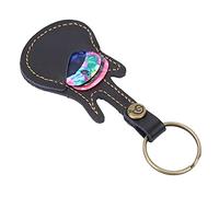 Guitar Pick Bag, Portable Leather Brass Holder with 5Pcs Random Color Picks, Perfect for Musicians, Guitarists, and Travellers to Store and Carry Picks Securely. Black
