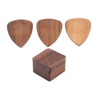 Guitar Pick Box Holder with 3 Pcs Wooden Guitar Picks, Wooden Guitar Pick Holder Set, for Boyfriend Coworker Son Husband Gift, Guitar and Bass Accessories