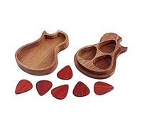 Guitar Pick Box Holder With 6 Pack Wood Guitar Picks Guitar Shaped Case Bass Guitar Box Musical Instrument