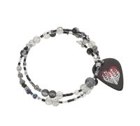 Guitar Pick Bracelet Adjustable Beaded Music Jewellery for Musicians | Plastic Resin Bead Build, Skeleton Heart Pendant Detail, Punk Rocker Statement for Gig Nights and Special Occasions