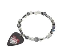 Guitar Pick Charm Bracelet Adjustable Stretch Skull Heart | Beaded Resin Design, Punk Rocker Style, Valentine Day Gift, Daily Looks and Gig Nights