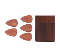 Guitar Pick Holder, Black Walnut Wood Guitar Picks Case Vintage Portable Guitar Pick Box for Electric Bass Guitar Ukulele Lover, Unique Lighter Shape (with 5 Wood Picks)