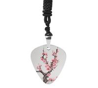 Guitar Pick Holder Necklace - Cherry Blossom Tree Branch Stainless Steel Music Pendant with Adjustable 60cm Cord, Functional Jewelry for Guitarists & Music Lovers, Unisex Hip Hop Punk Accessory, One