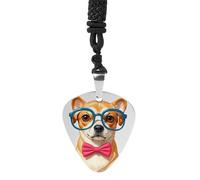 Guitar Pick Holder Necklace - Pet Dog Soft Bow Tie, Oversized Glasses Stainless Steel Music Pendant with Adjustable 60cm Cord, Functional Jewelry for Guitarists & Music Lovers, Unisex Hip Hop Punk Acc
