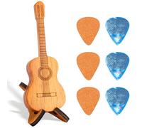 Guitar Pick Holder, Wooden Guitar Pick Box with 3Pcs Wooden Guitar Picks and Non-slip Celluloid Plectrums for Bass Electric Acoustic Guitars Ukulele (Classical Guitar Model)