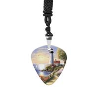 Guitar Pick Necklace for Women Men Guitar Picks Holder Pendant | Lighthouse Diamond Painting Guitar Plectrum Pendant Necklace Personalized Necklace Stainless Steel Guitar Pick