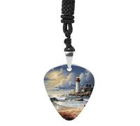 Guitar Pick Necklace for Women Men Guitar Picks Holder Pendant | Sea Lighthouse Sandbeach Guitar Plectrum Pendant Necklace Personalized Necklace Stainless Steel Guitar Pick