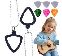 Guitar Pick Necklace Holder - 2-Pack Musician Lifestyle Pendant, Adjustable Travel Pick Case With 6 Bonus Picks For Songwriters & Guitar Lovers | Onyx Black