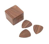 Guitar Pick Wooden Box, Black Walnut Square Holder for Guitar Picks Storage Case with Natural Wood Finish, Ideal Musician Gift for Guitarists, Includes 3 Picks